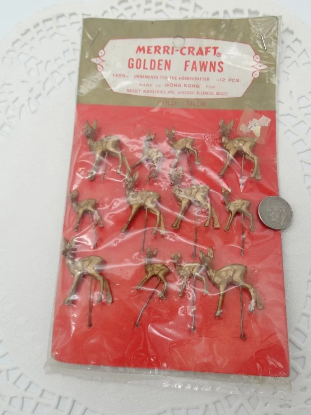 Vintage Merri-Craft Golden Fawns 12 Christmas Craft Picks Made in Hong Kong